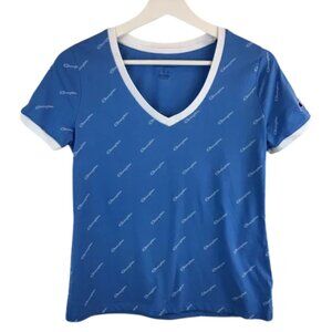 Champion Blue & White Fitted T-shirt, Women Size S, V-Neck, Short Sleeve